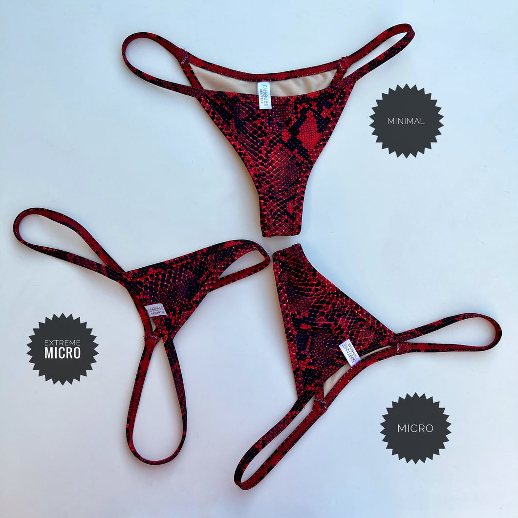 Red Snakeskin Bikini Bottom - Red Python String Bikini - Fahrenheit Swimwear