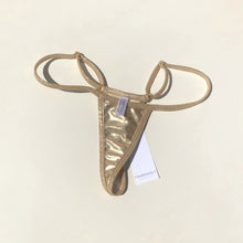 Load image into Gallery viewer, Gold Metallic Foil Extreme Micro Bikini Bottom - Fahrenheit Swimwear