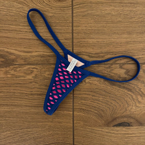 Royal Blue FIsh Net on Pink Extreme Micro Bikini Bottom - Fahrenheit Swimwear